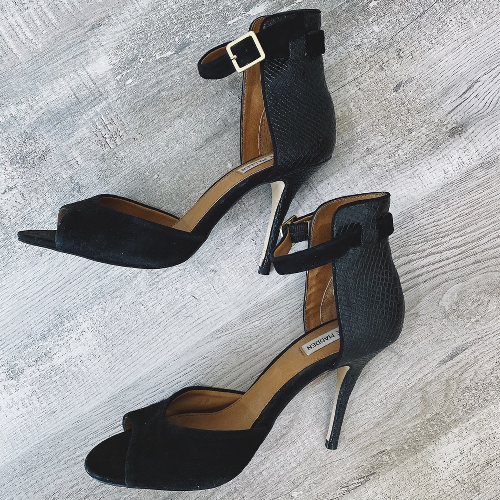Steve Madden Black Stepout Ankle Strap Heels